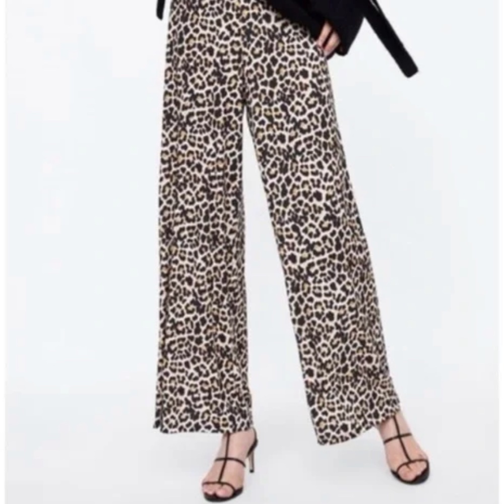 Zara High-Waisted Wide Leg Leopard Print Pants Small